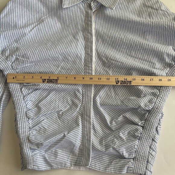 Alpha & Omega Smocked Button Down Blouse with Blue Stripes Size M - Picture 6 of 7